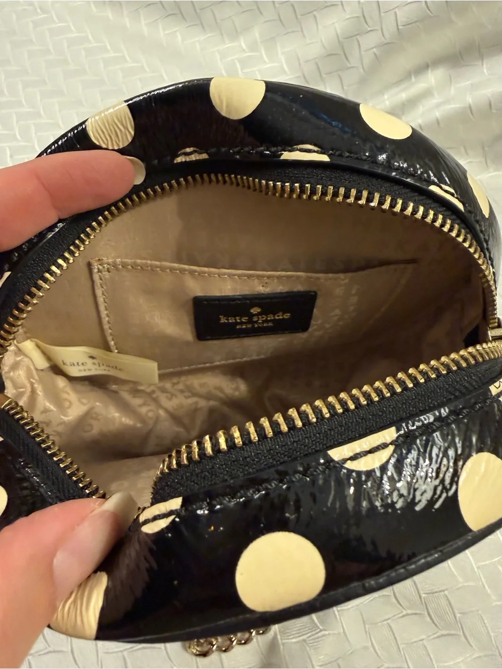 Kate Spade Black and Cream Polka Dot Round Crossbody Round Purse